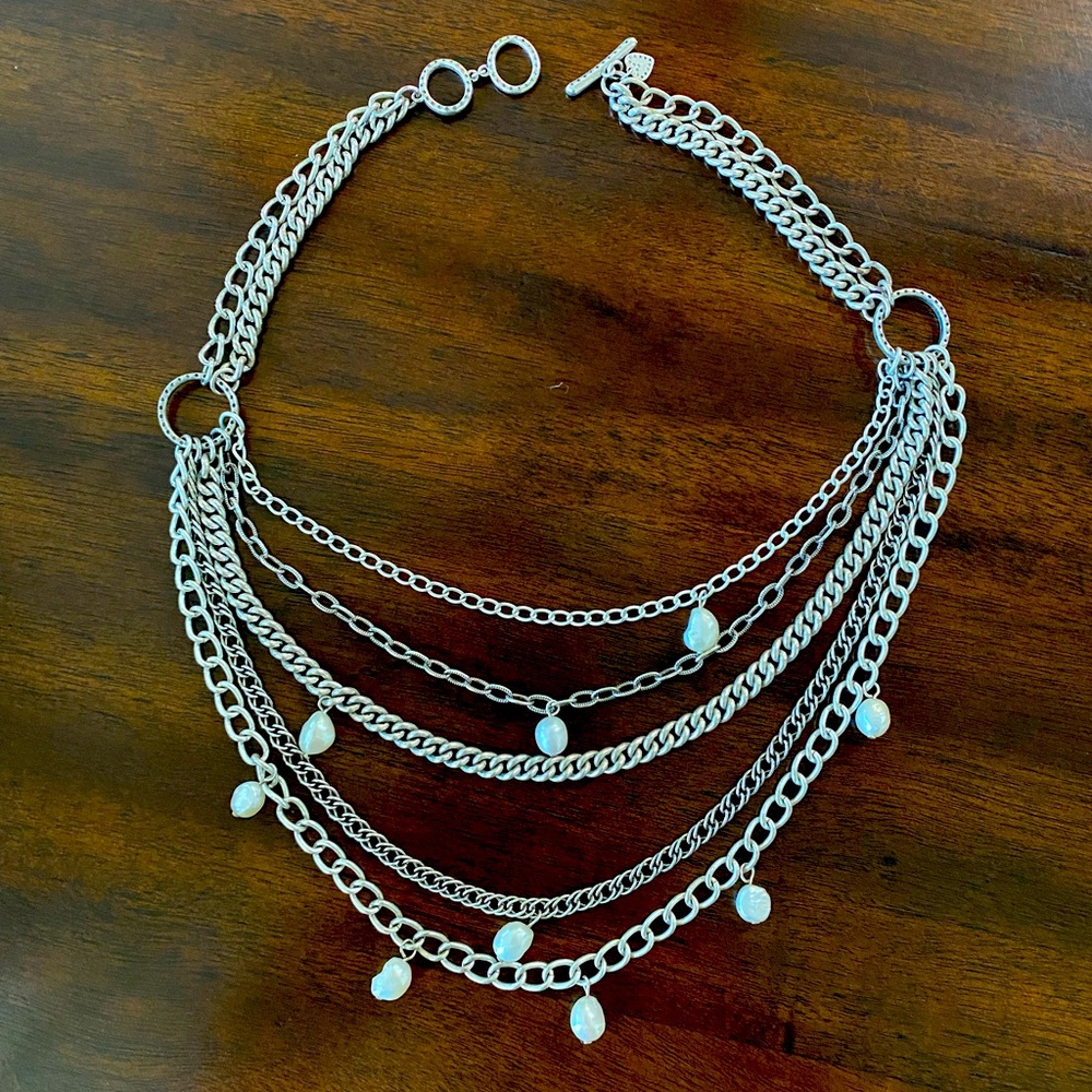Stella & Dot Avery Pearl Silver Chain Necklace